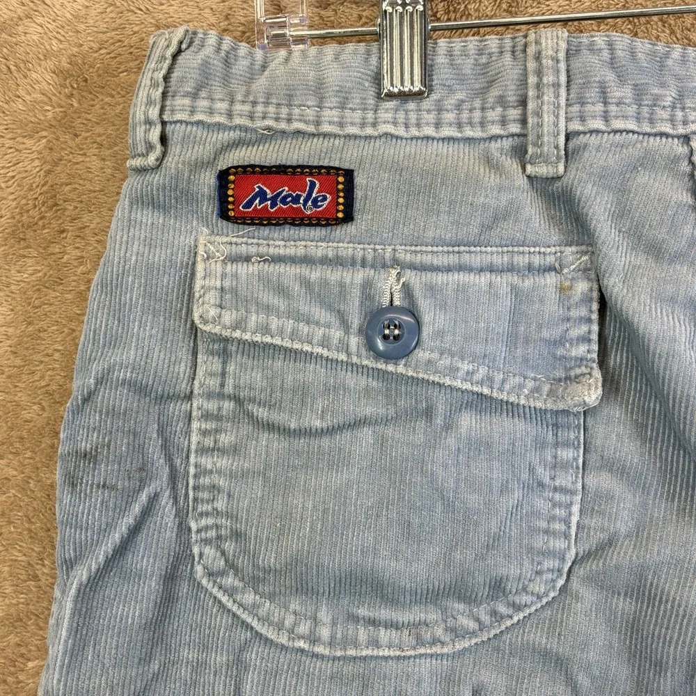 Vintage 70s Flare Leg Corduroy Pants Mens 31 x 32 Light Blue Scovill Zipper READ
